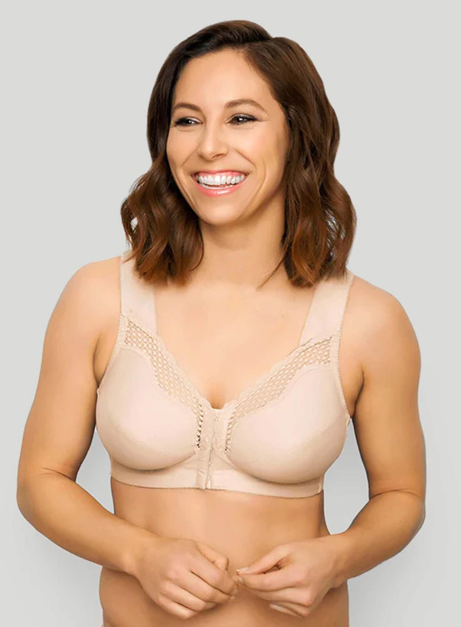 Exquisite Form Fully Front Close Wire-free Posture Bra With Lace - White