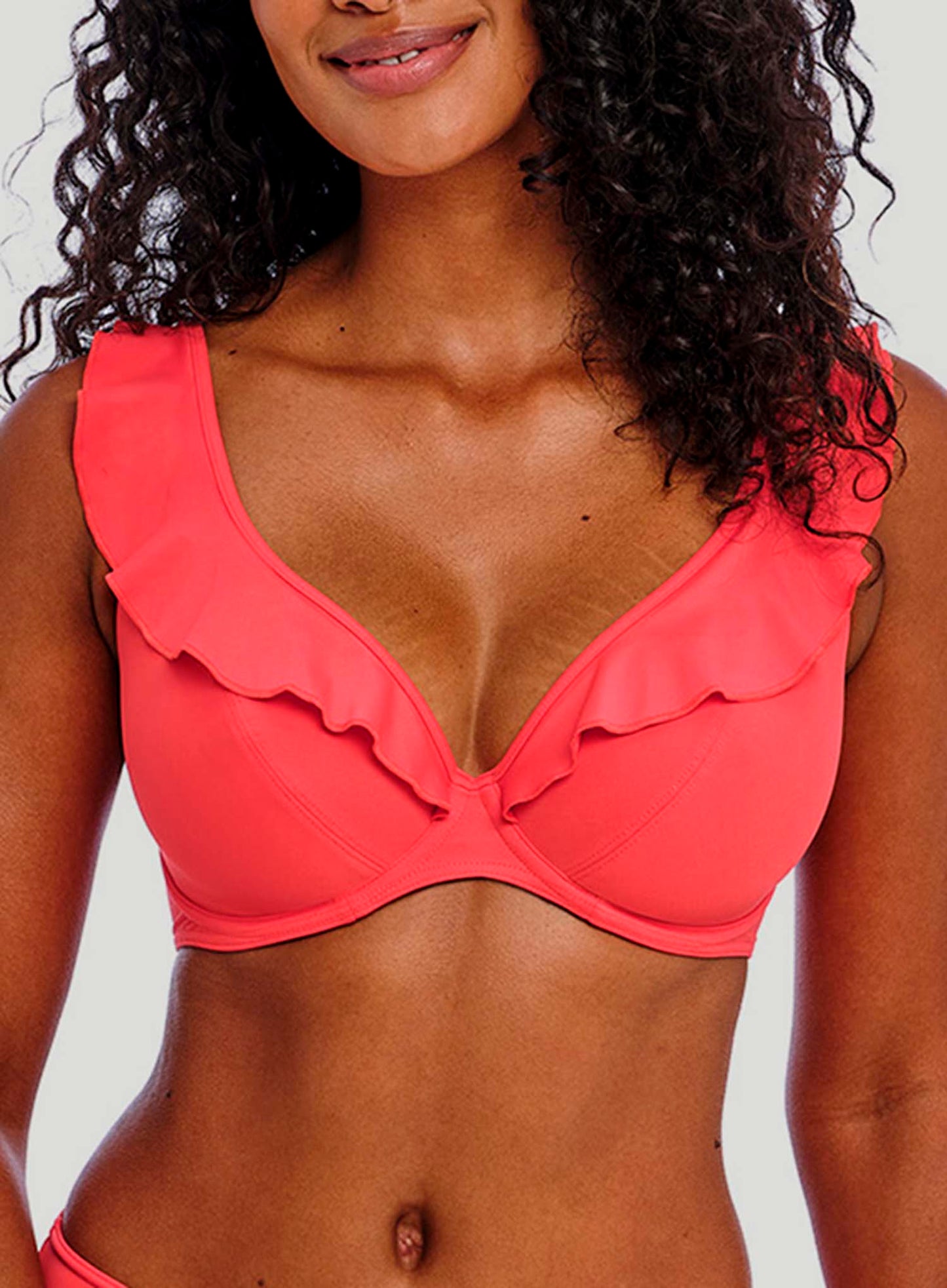 Freya Swimwear: Jewel Cove Underwired High Apex Bikini top With J Hook Plain Sunset