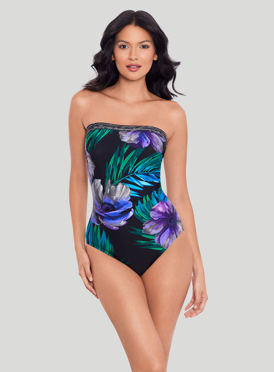 Miraclesuit Swimwear: Flora Aura Avanti Underwired Strapless Shaping One Piece Black Multi