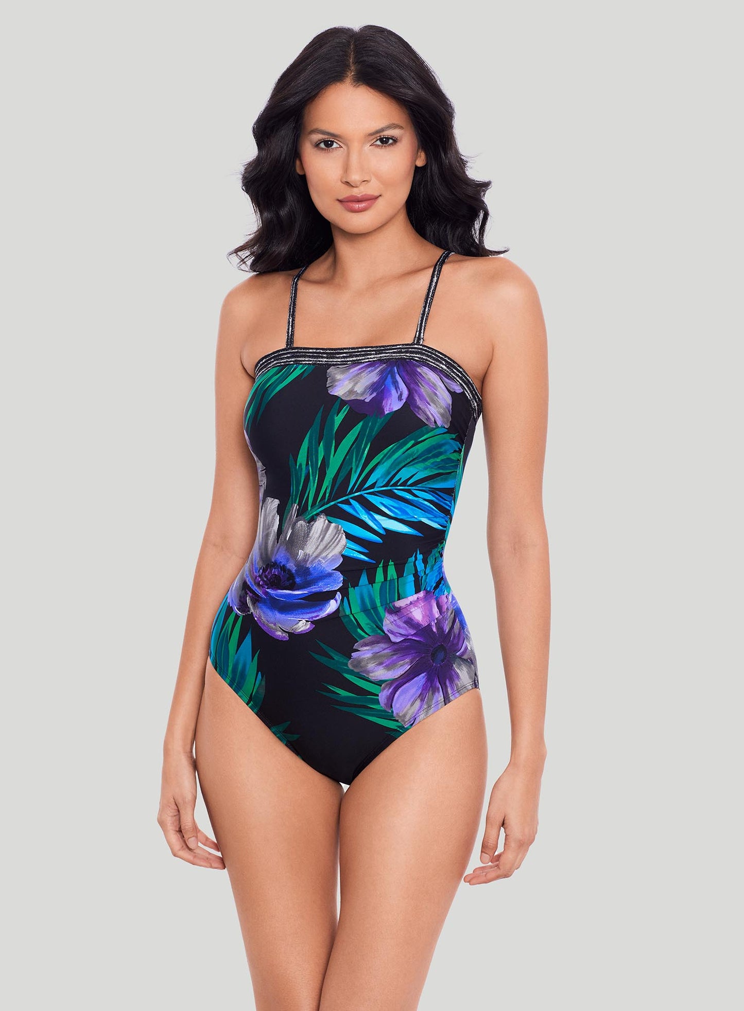 Miraclesuit Swimwear: Flora Aura Avanti Underwired Strapless Shaping One Piece Black Multi