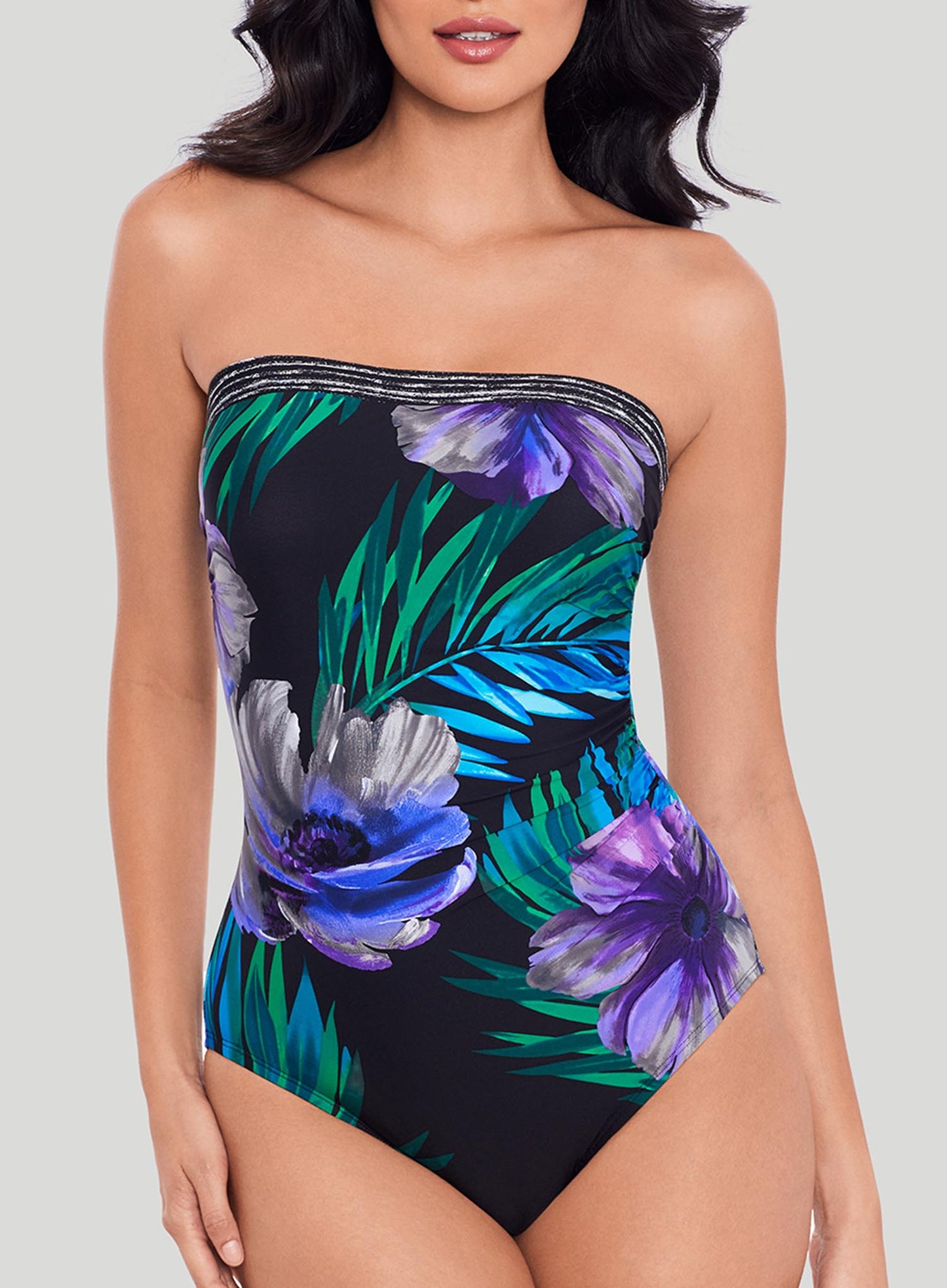 Miraclesuit Swimwear: Flora Aura Avanti Underwired Strapless Shaping One Piece Black Multi