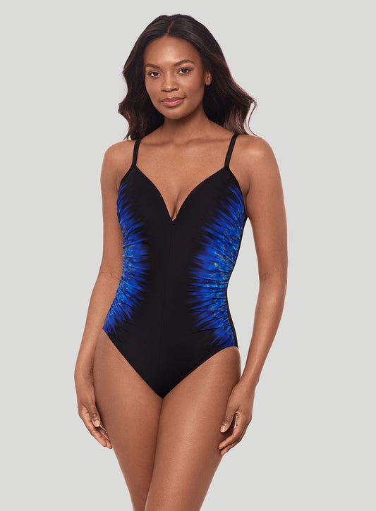 Miraclesuit Swimwear: Paka Mayan Temptation Underwired Shaping One Piece Blue Black