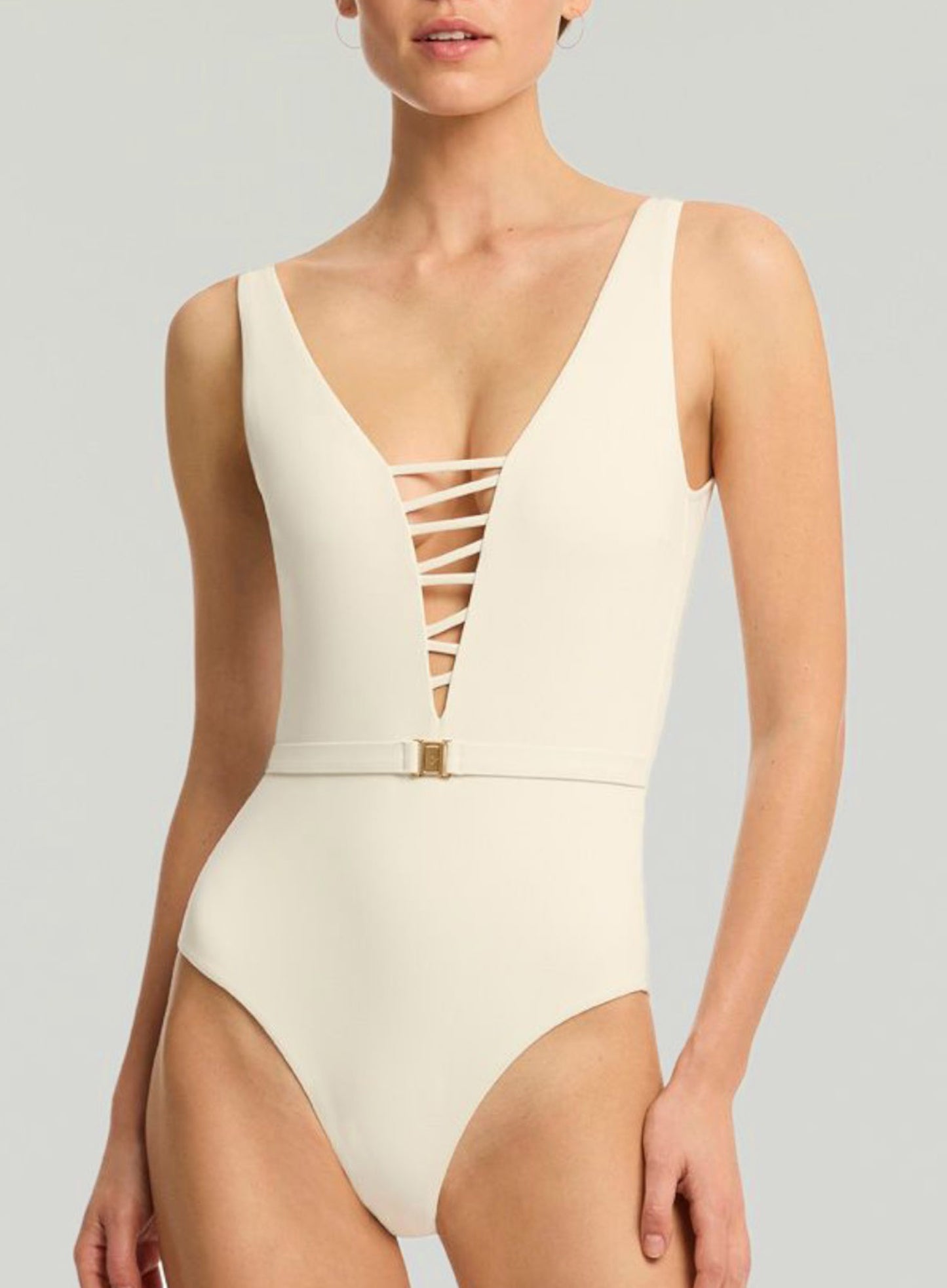 Sea Level: Lattice Plunge One Piece Coconut