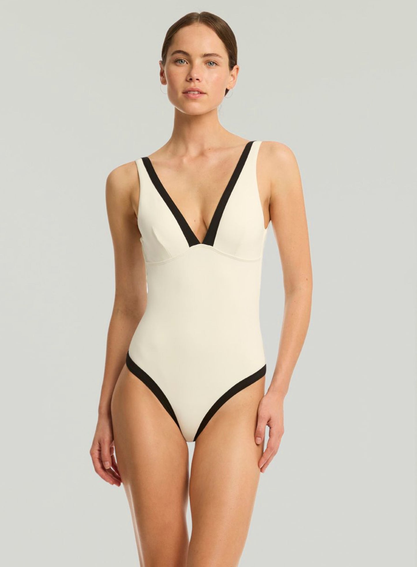 Sea Level: Border Plunge One Piece Coconut