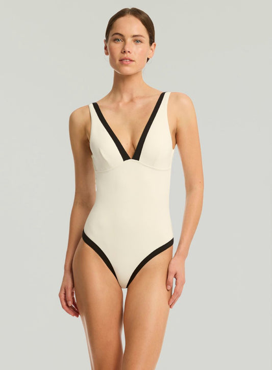 Sea Level: Border Plunge One Piece Cocounut