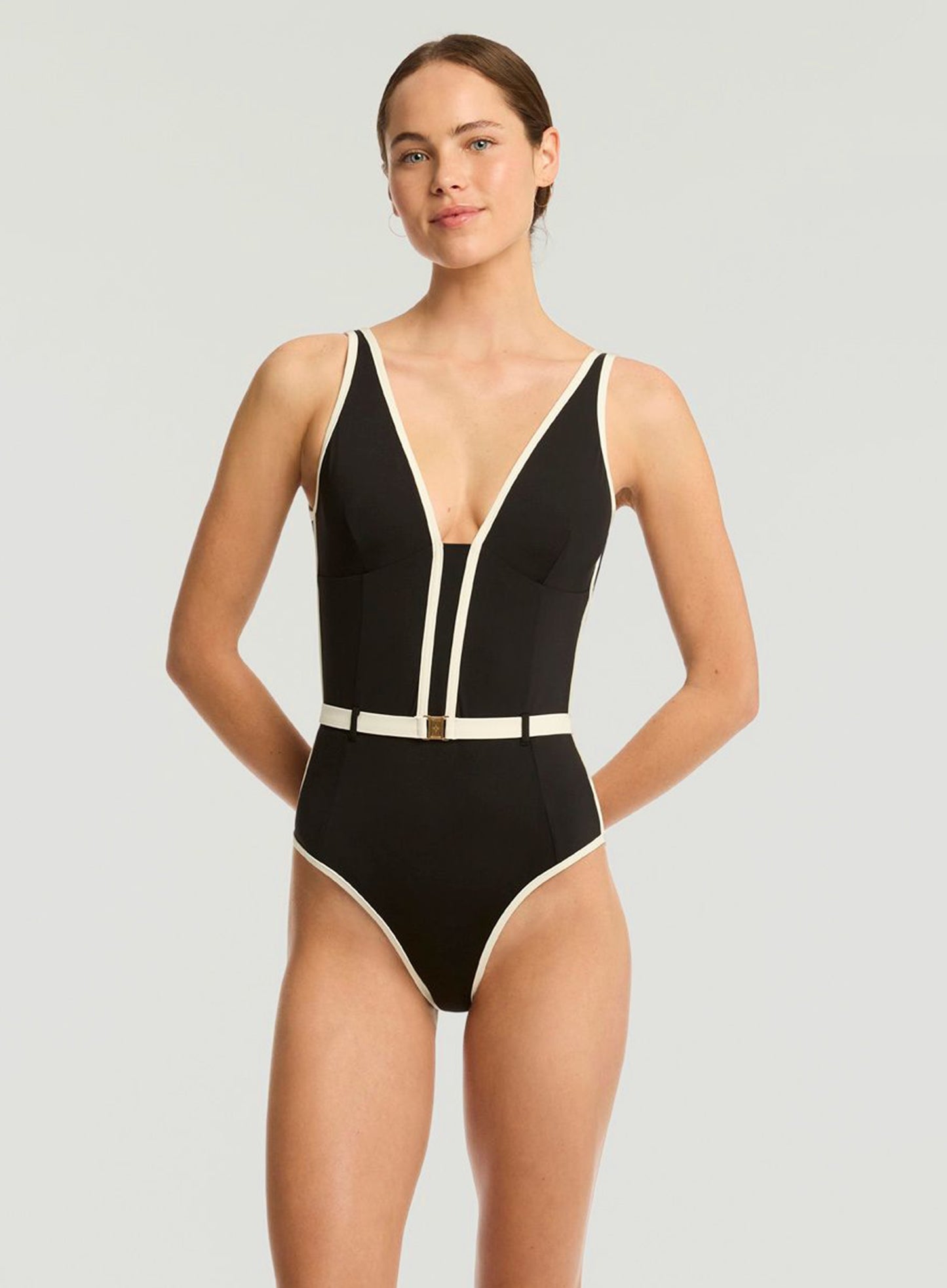 Sea Level: Bound Plunge One Piece Black