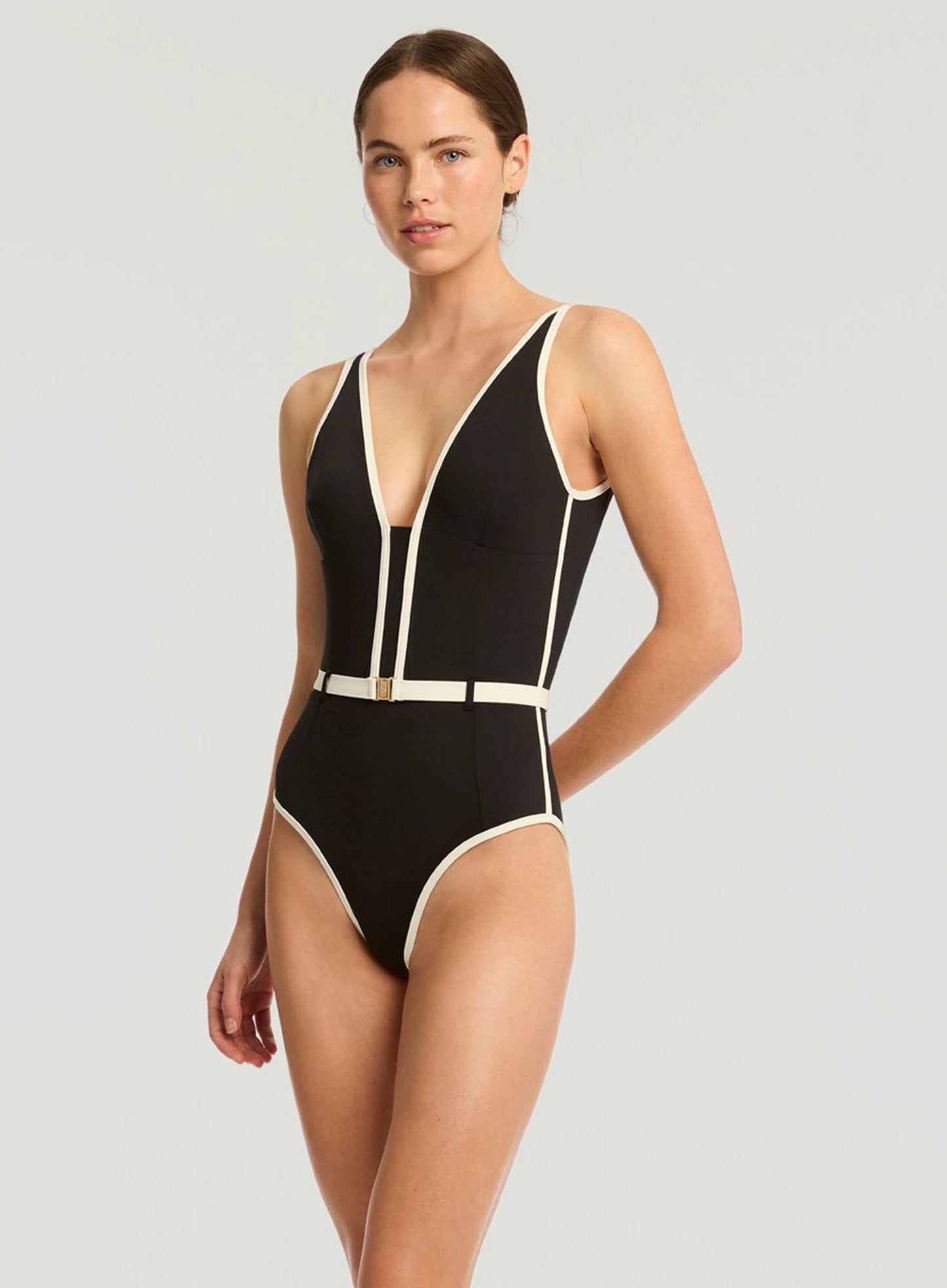 Sea Level: Bound Plunge One Piece Black