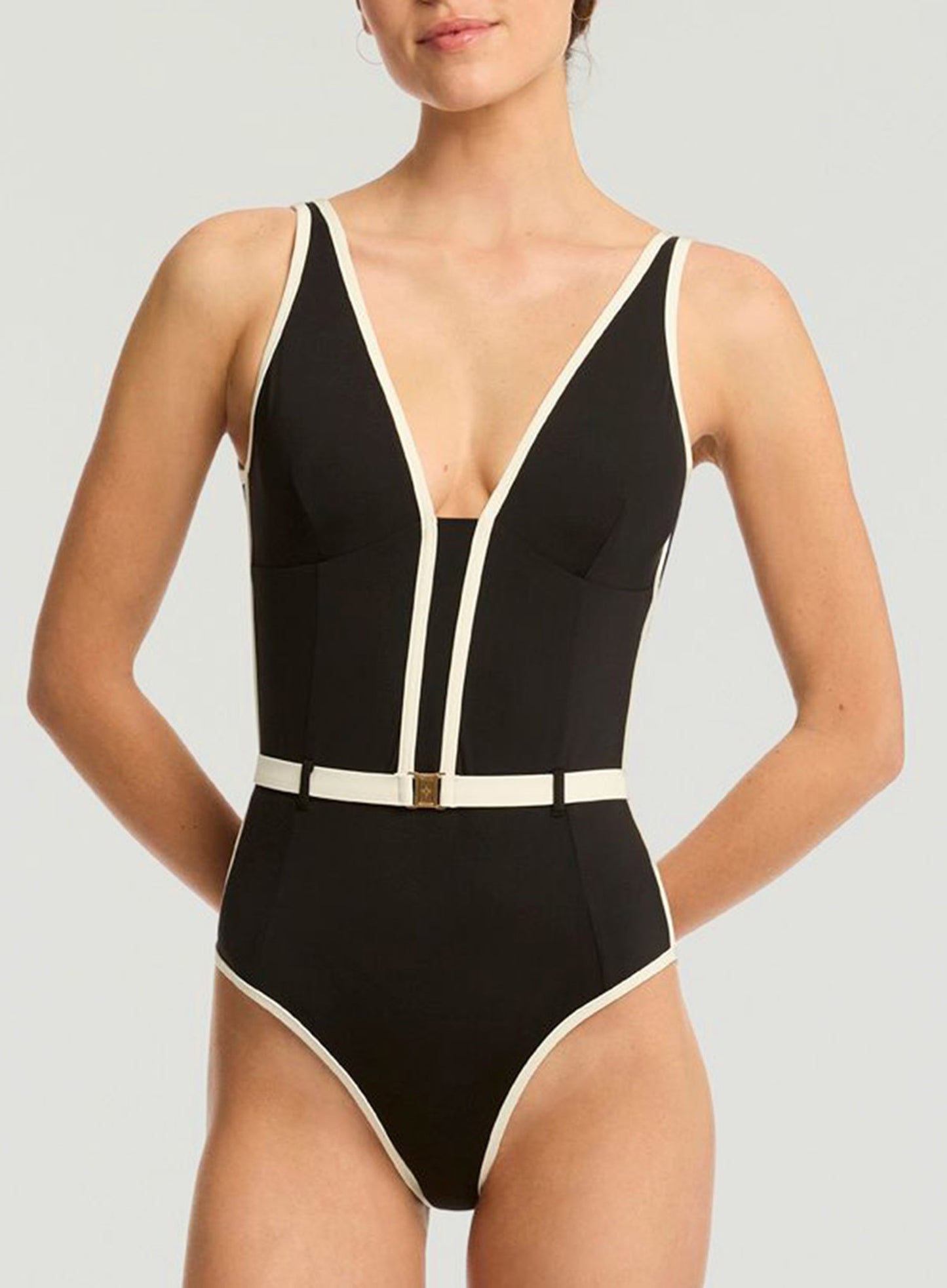 Sea Level: Bound Plunge One Piece Black