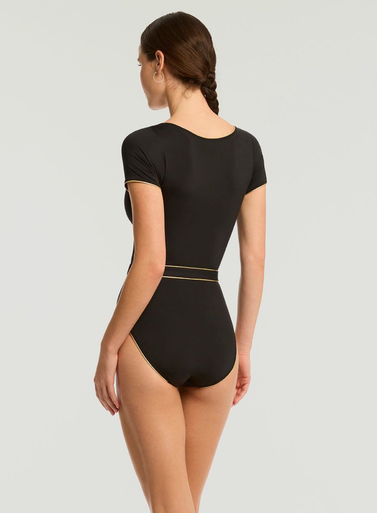 Sea Level: Piper Short Sleeve Plunge One Piece Black