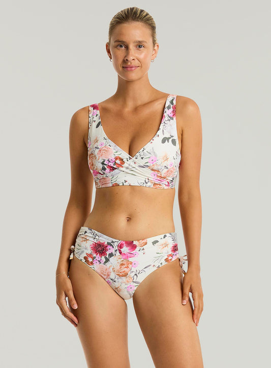 Sea Level: Belle Cross Front Multifit Bikini Top Coconut Print