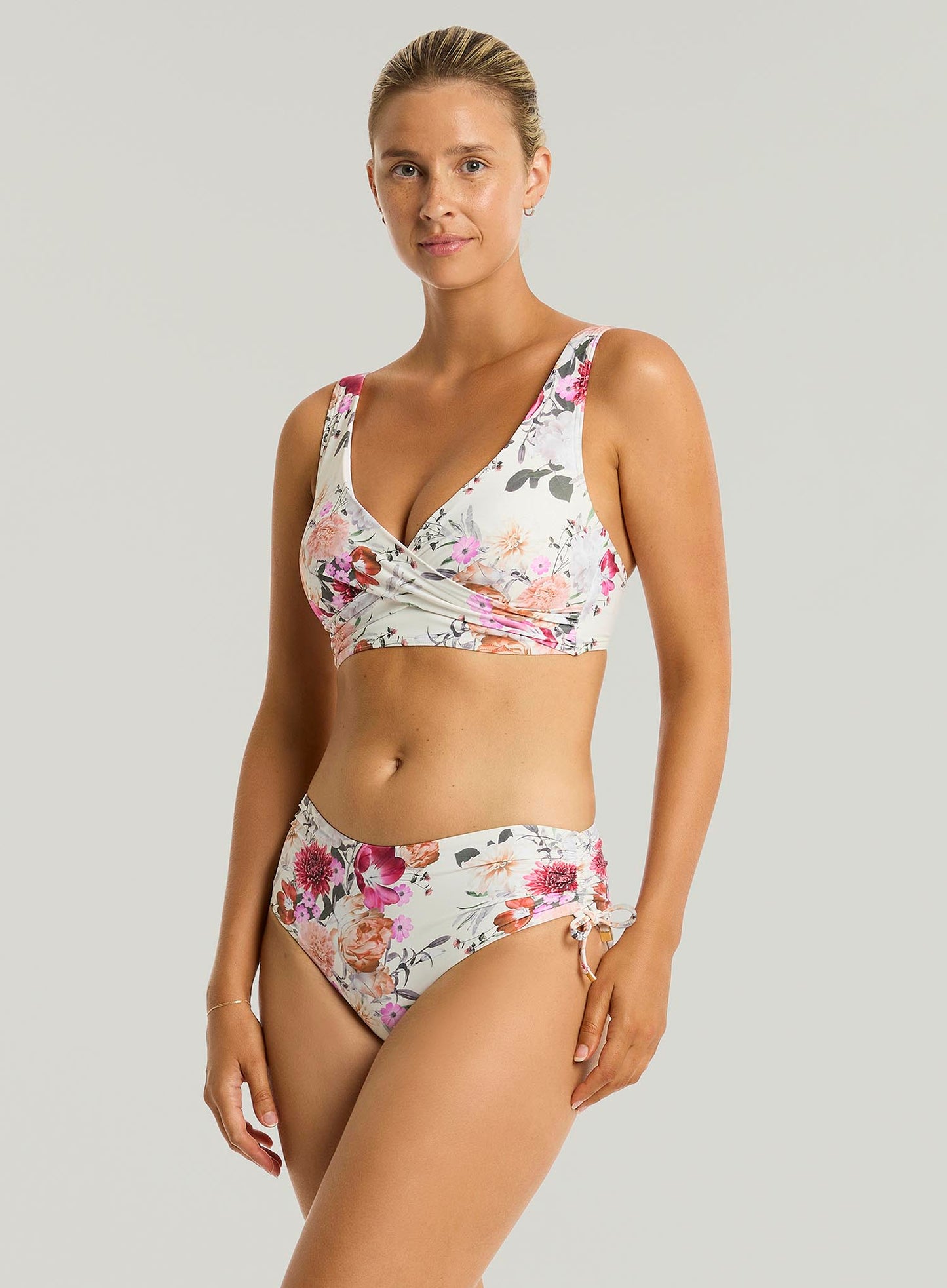 Sea Level: Belle Cross Front Multifit Bikini Top Coconut Print