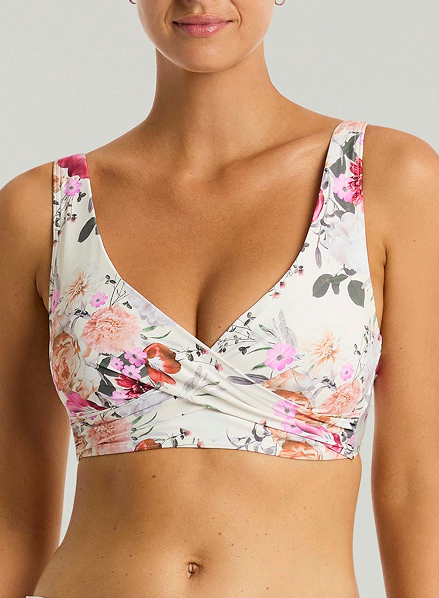 Sea Level: Belle Cross Front Multifit Bikini Top Coconut Print