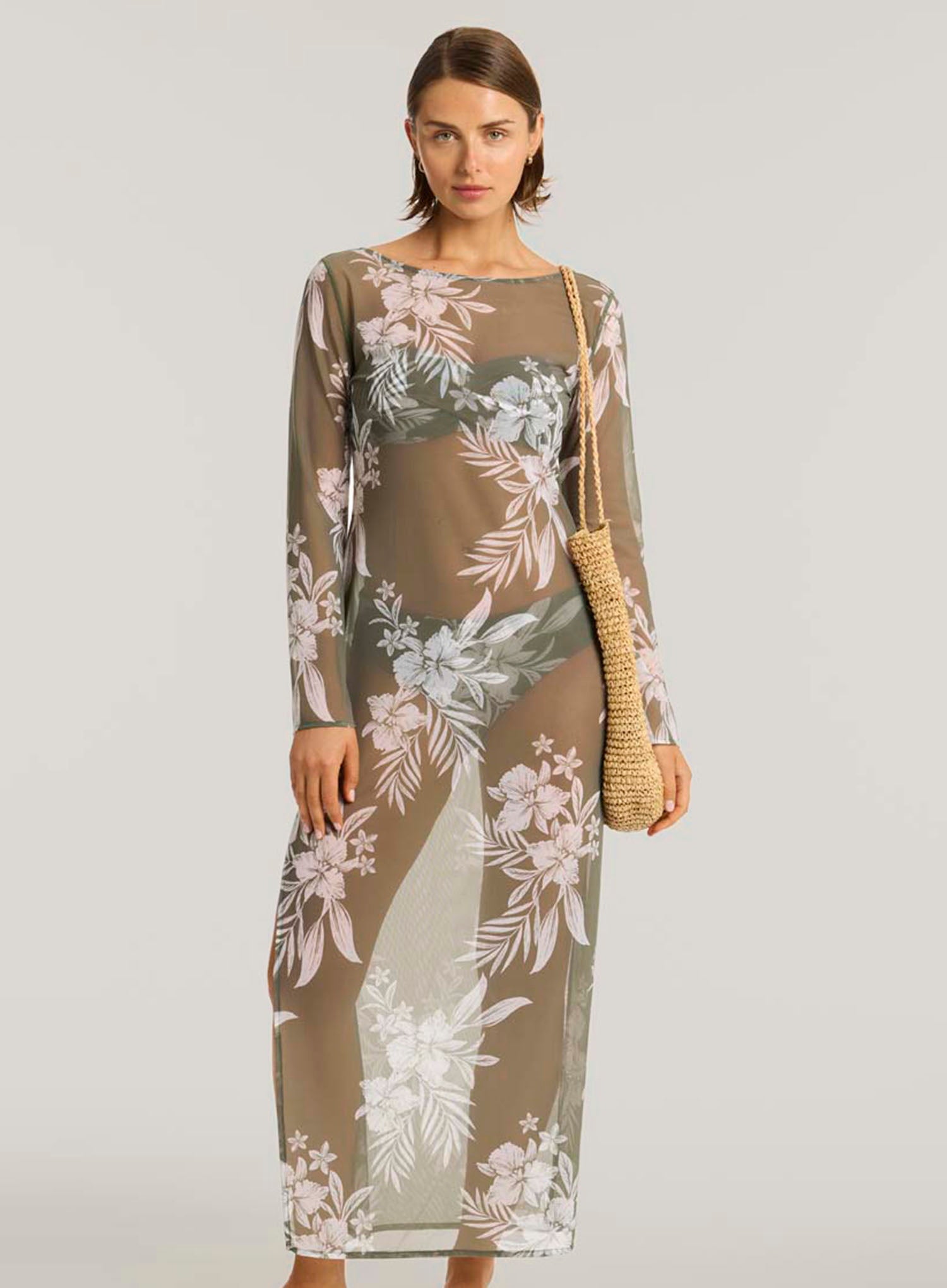 Sea Level Aloha Mesh Long Dress Khaki DeBra s