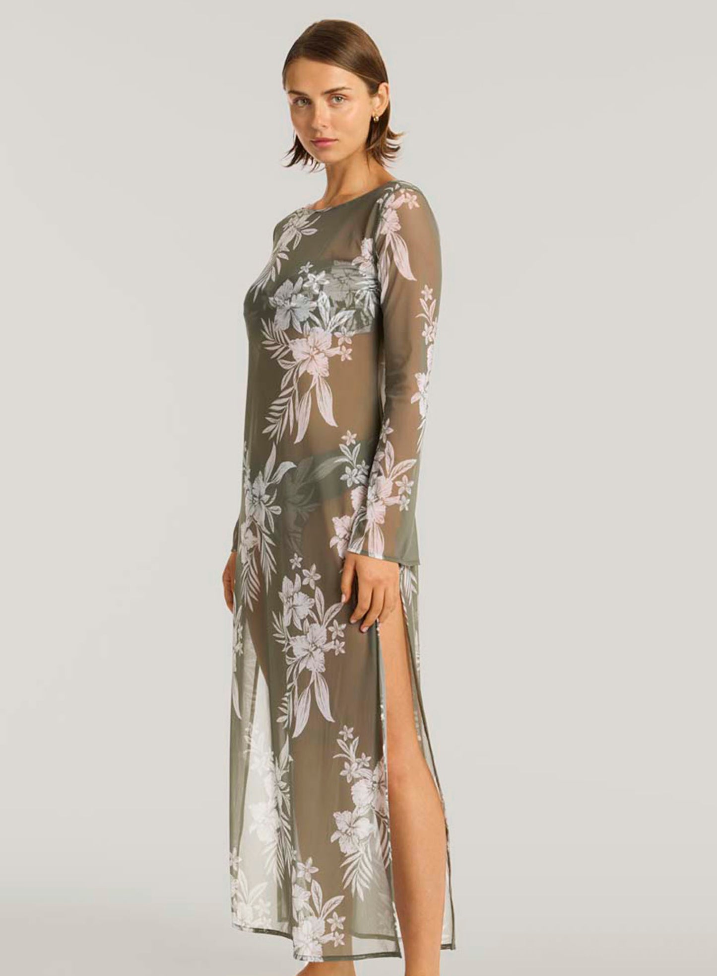 Sea Level: Aloha Mesh Long Dress Khaki