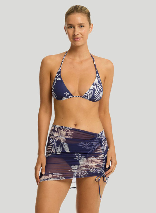 Sea Level: Aloha Drawstring Mini Mesh Skirt French Navy