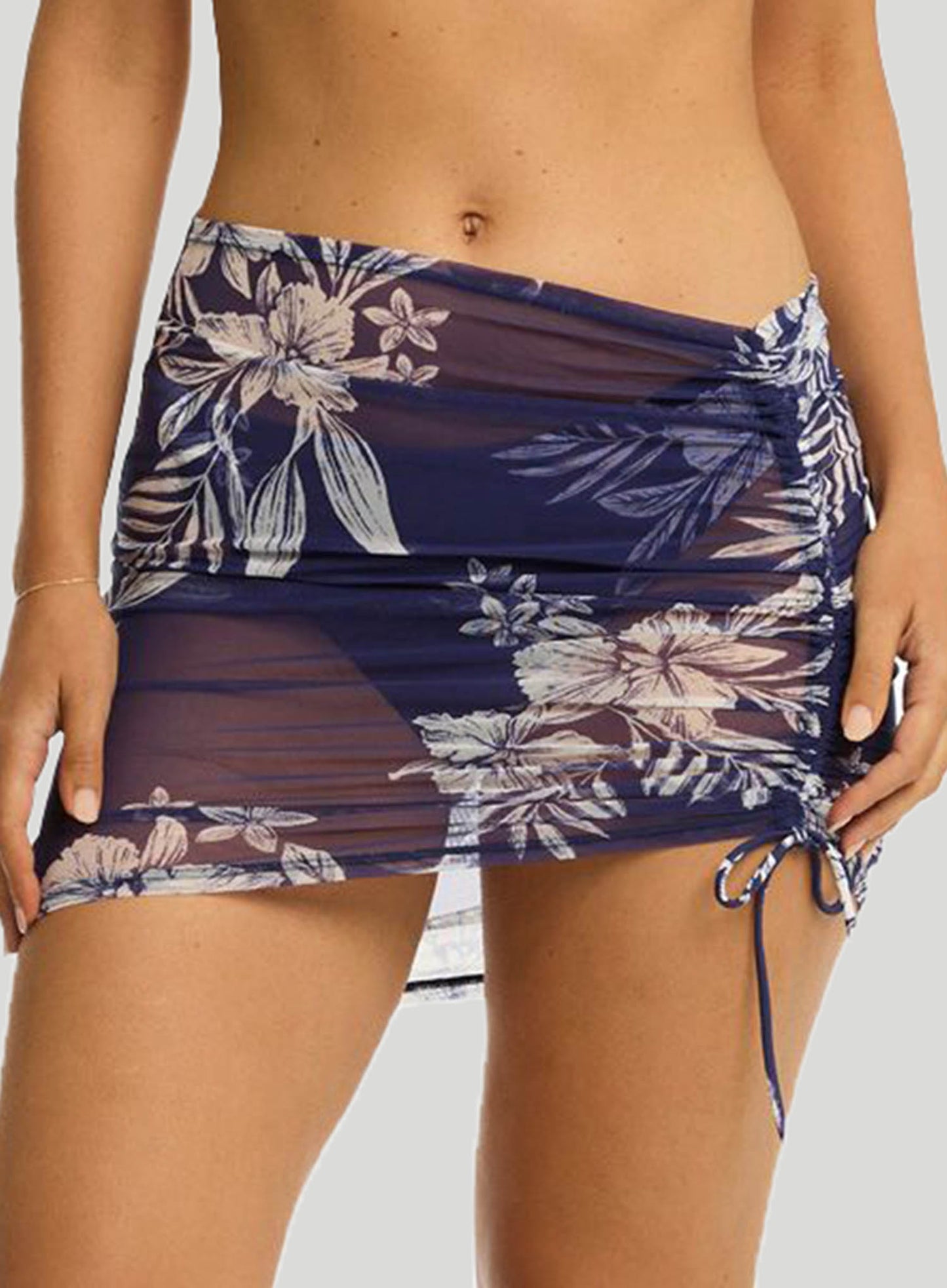 Sea Level: Aloha Drawstring Mini Mesh Skirt French Navy