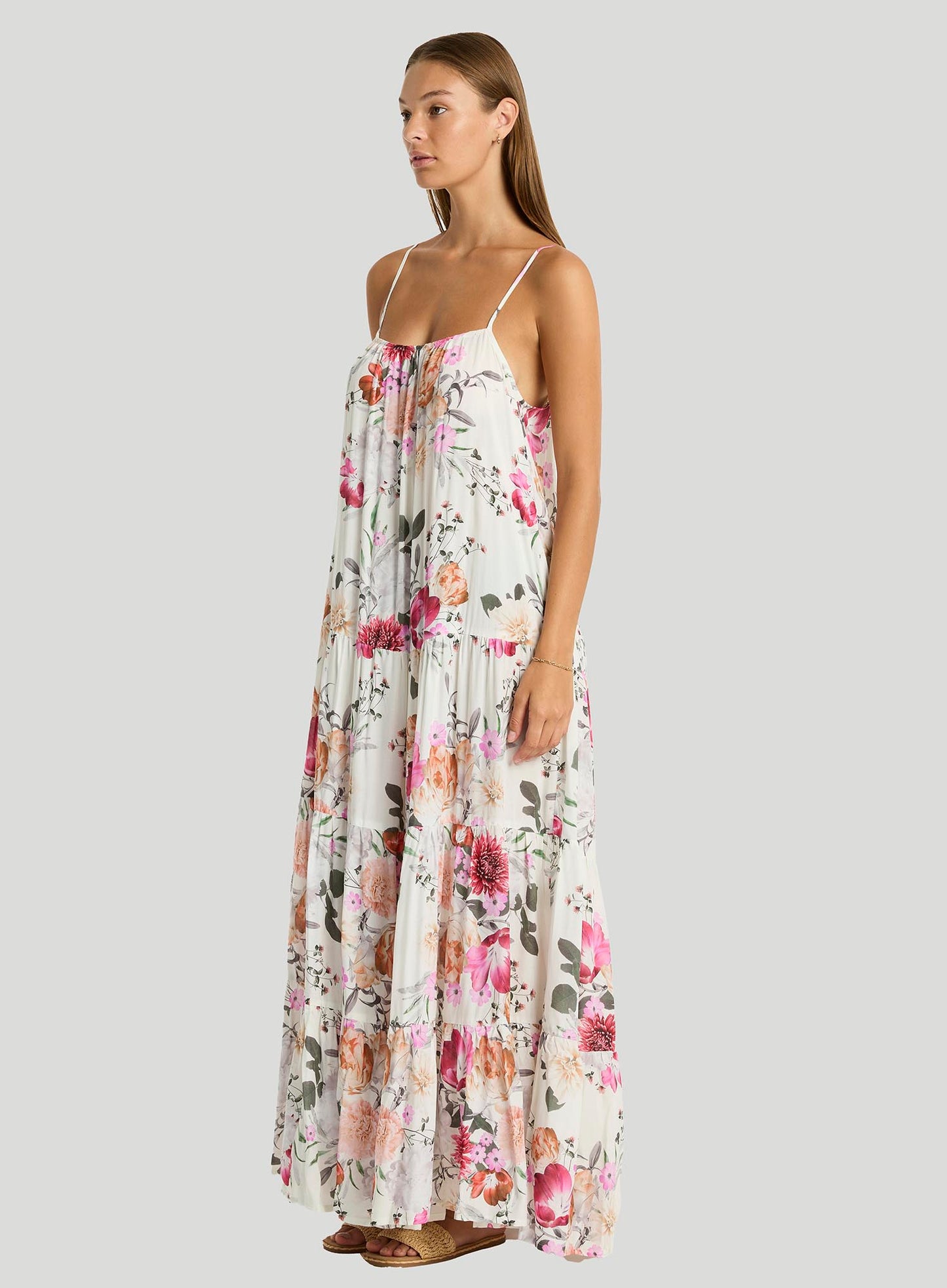 Sea Level: Belle Tiered Maxi Sundress Coconut Print