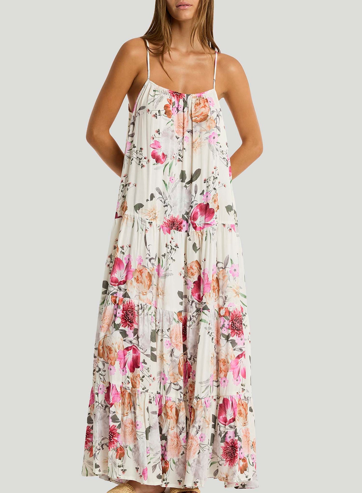 Sea Level: Belle Tiered Maxi Sundress Coconut Print